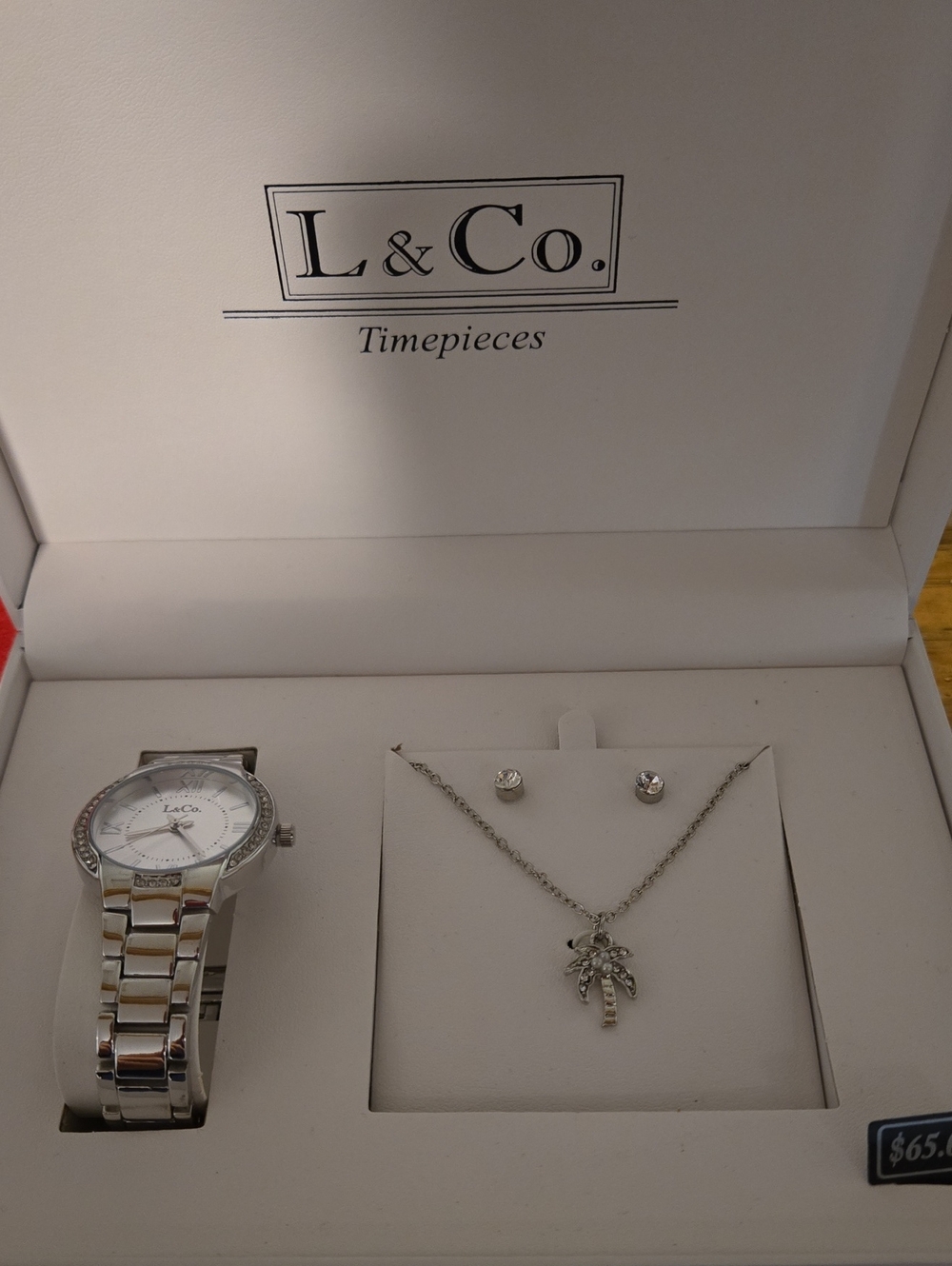 Women's Silver Watch and Palm Tree Necklace Set